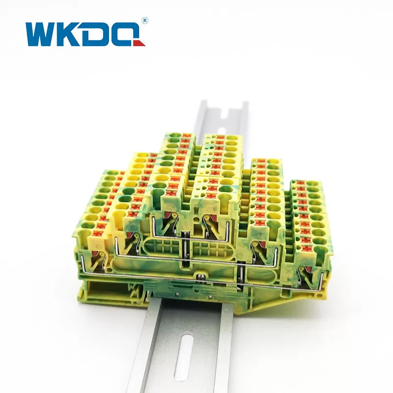 Itulak Sa DIN Rail PE Triple Level Ground Terminal Block Flame Resistant